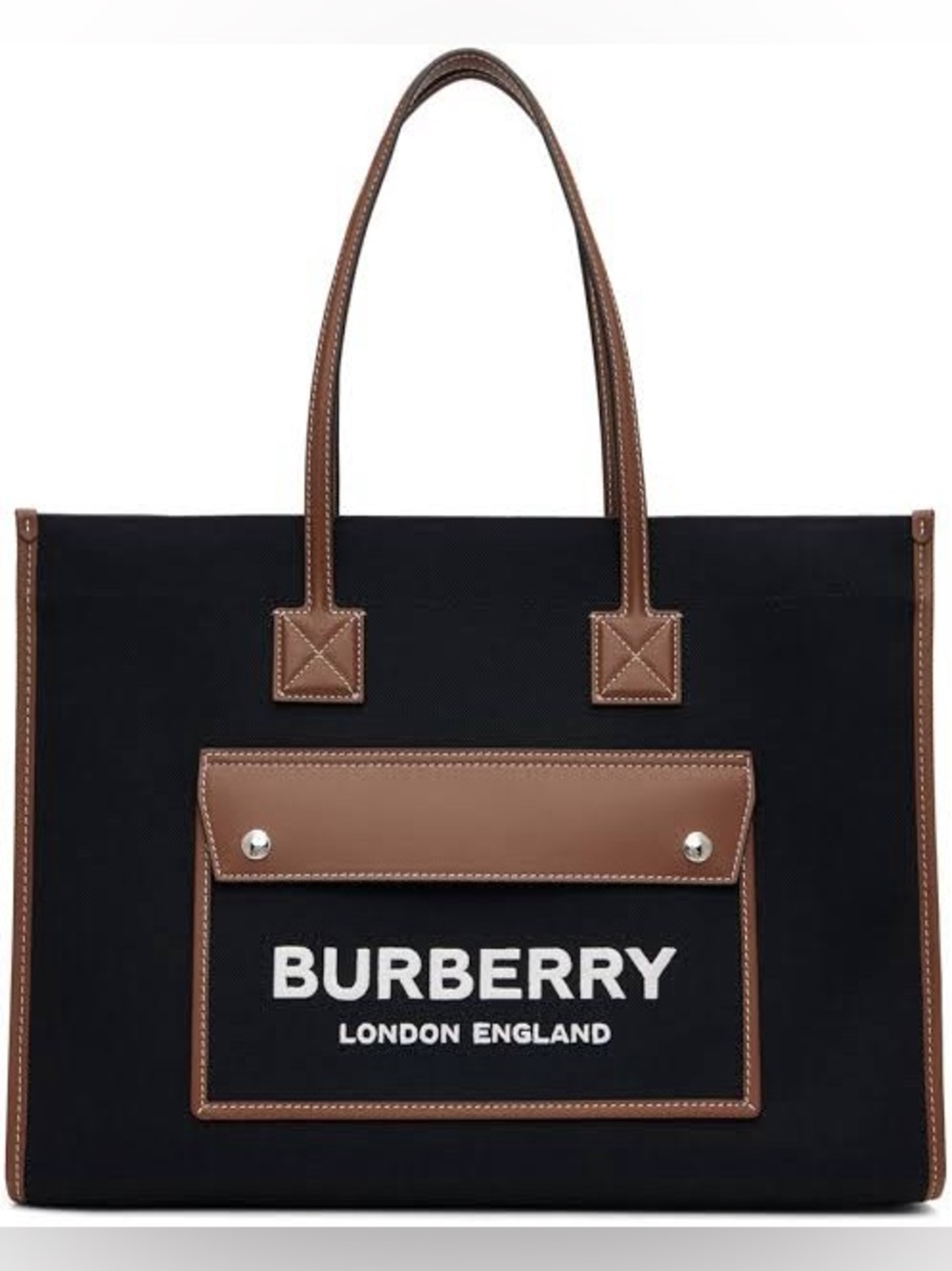 BURBERRY Medium Freya Tote Black Tan Canvas Leather NWT Authentic